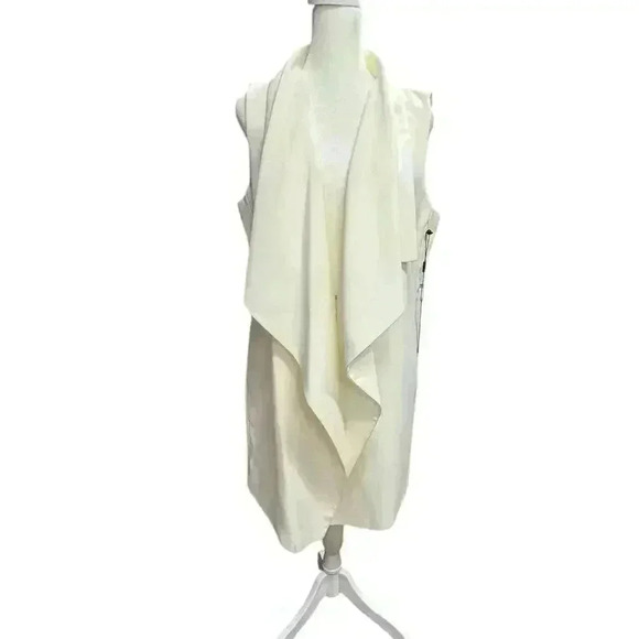 Donna Karan Modern Ivory Long Double Breasted Poly Vest Hook Closure Size 4 NWT - Picture 5 of 15